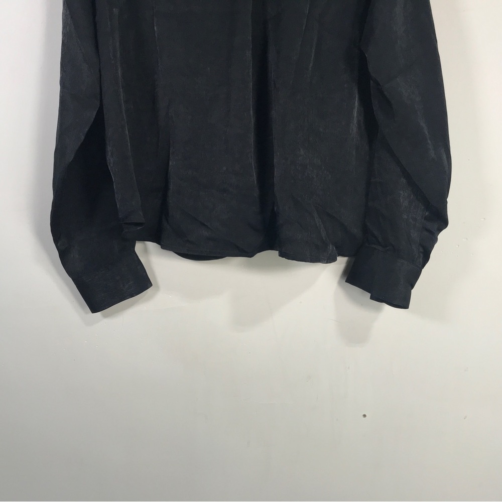 Express Satin Long Sleeve Button Up Shirt, Women's Size M - Black - Picture 8 of 9